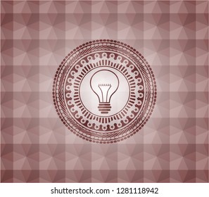 idea icon inside red seamless emblem or badge with abstract geometric polygonal pattern background.