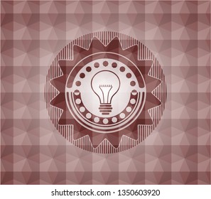 idea icon inside red seamless emblem or badge with abstract geometric polygonal pattern background.