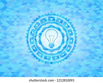 idea icon inside sky blue emblem. Mosaic background