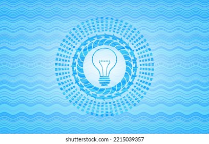 idea icon inside sky blue water style badge. 