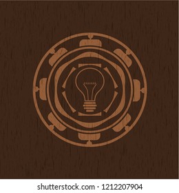 idea icon inside wood emblem. Vintage.