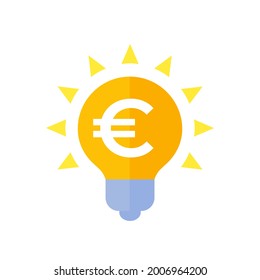 Idea icon with light bulb and euro, vector