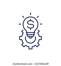 Idea icon with light bulb and gear, line vector