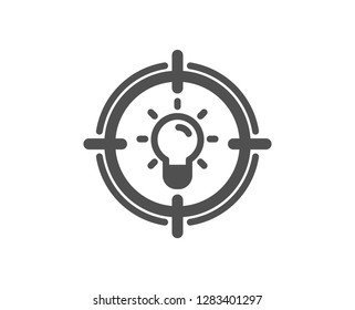 Idea icon. Light bulb or Lamp in target sign. Creativity, Solution or Thinking symbol. Quality design element. Classic style icon. Vector