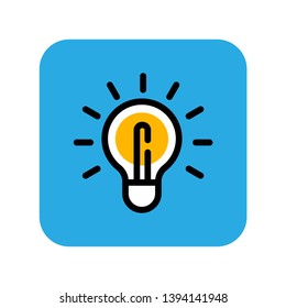 Idea icon, light bulb linear pictogram, symbol of solution and creativity. Rounded square button.