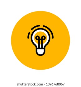 Idea icon, light bulb linear pictogram, symbol of solution and creativity inside yellow circle