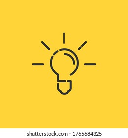 Idea icon, light bulb linear vector simple trendy icon. Stock vector illustration isolated on yellow background.