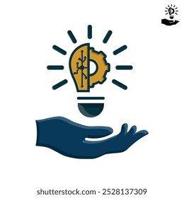 Idea icon. light bulb on hand, business idea. flat design style. strategy, innovation, solution, education logo. vector design template