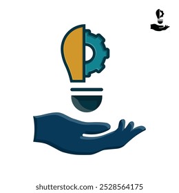 Idea icon. light bulb on hand, business idea. flat design style. strategy, innovation, solution, education logo. vector design template