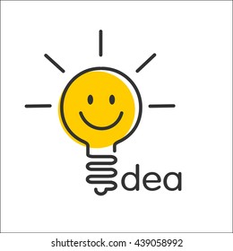 Idea icon. Light bulb smiley vector icon.