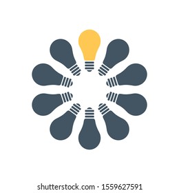 Idea icon, light bulbs in circle vector simple trendy icon, editable stroke. Stock Vector illustration isolated on white background.