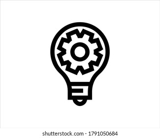 Idea icon. Light lamp bulb with cogwheel gear symbols.