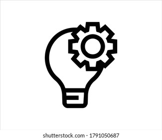 Idea icon. Light lamp bulb with cogwheel gear symbols.