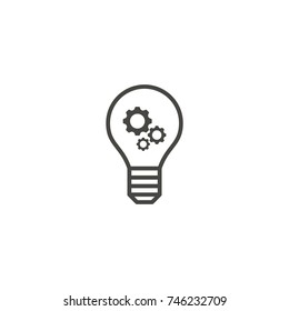 Idea icon. Light lamp bulb with cogwheel gear symbols vector 