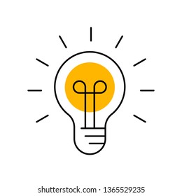 Idea icon, lightbulb linear vector pictogram. Symbol of solution and creativity.