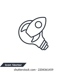 idea icon logo vector illustration. rocket on light bulb symbol template for graphic and web design collection
