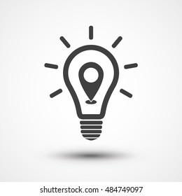 Idea icon map pin icon. Location idea icon. Pin symbol. Light bulb icon. Lamp sign