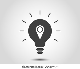 Idea icon map pin icon. Location idea icon. Pin symbol. Light bulb icon. Lamp sign