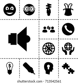 Idea icon. set of 13 filled idea icons such as plane, nerd emoji, holding globe, smiley, fluorescent lamp, lamp, keyhole in head, user communicatrion, call, bulb with dollar