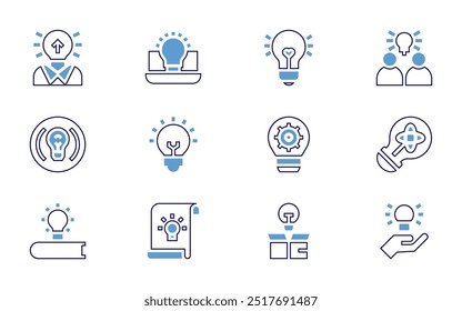 Idea icon set. Bold line style. Duotone colors. Editable stroke. idea, strategic, knowledge, creative team, light bulb.