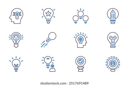 Idea icon set. Bold line style. Duotone colors. Editable stroke. idea, solution, innovation, creativity, strategic, good idea, knowledge.