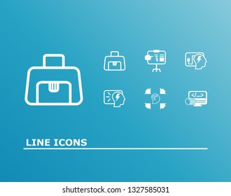 Idea icon set and coding with presentation, perception and brainstorm. Seminar related idea icon vector for web UI logo design.