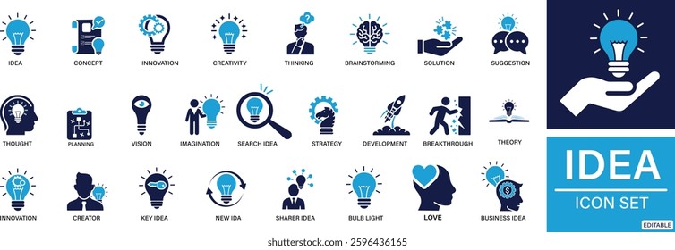 idea icon set idea, concept, innovation, lightbulb, creativity, thinking, brainstorming, .You can easily change the color