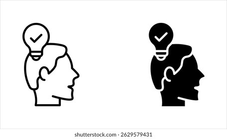 Idea icon set. Creative idea, brainstorming, solution, thinking and innovation icons. human with brain symbol vector illustration on white background 