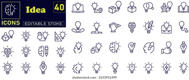 Ideia do conjunto de ícones. Criativo, negócio, solução, brainstorming, inovação .
