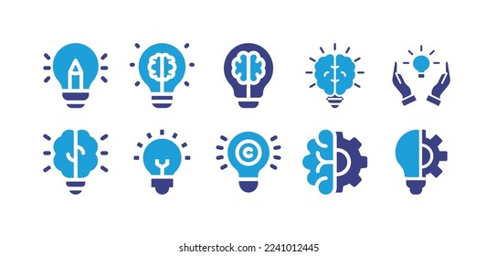 Juego de iconos Idea. Color de duotona. Ilustración vectorial. Conteniendo idea, innovación, cerebro.