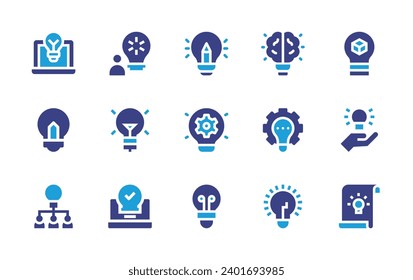 Juego de iconos Idea. Color de duotona. Ilustración vectorial. Con ideas, bombillas, bombillas, ideas.