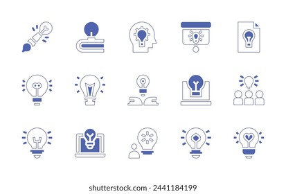 Idea icon set. Duotone style line stroke and bold. Vector illustration. Containing idea, application, main idea.