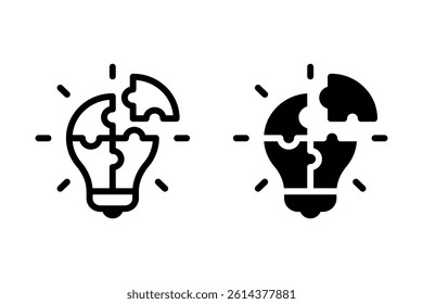 Idea icon set. lightbulb formed from puzzle pieces, representing a new idea, innovation, solution, or problem-solving