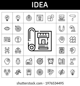 idea icon set. line icon style. idea related icons such as idea, branding, artificial intelligence, barn, startup, html, brainstorming, info, alarm clock, paint roller, goal