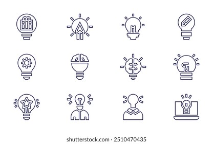 Idea icon set. Line style. Editable stroke. idea, intelligence, lightbulb, creative team, ideas.