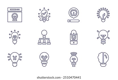 Idea icon set. Line style. Editable stroke. idea, knowledge, bulb, creativity, ideas, love.