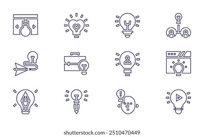 Conjunto de iconos de idea. Estilo de línea. Trazo editable. idea, idea de negocio, buena idea, ideas.