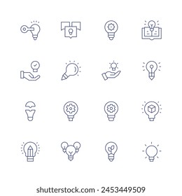Idea icon set. Thin line icon. Editable stroke. Containing problemsolving, solution, key, creativity, innovation, idea, knowledge.