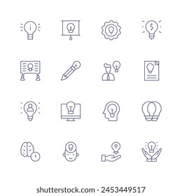 Idea icon set. Thin line icon. Editable stroke. Containing lightbulb, brainstorm, brain, user, idea, blendedlearning.