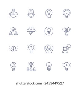 Idea icon set. Thin line icon. Editable stroke. Containing brainstorming, lightbulb, creativity, brainstorm, group, intellectualproperty, growth, idea, thinking.