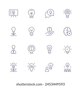 Idea icon set. Thin line icon. Editable stroke. Containing lightbulb, creativity, creator, presentation, idea, ideas, chat, artanddesign, development.