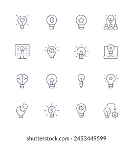 Idea icon set. Thin line icon. Editable stroke. Containing love, problemsolving, computer, innovation, idea, implementation.