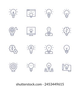 Idea icon set. Thin line icon. Editable stroke. Containing global, lightbulb, inspiration, innovation, idea, ideas, knowledge, lamp.