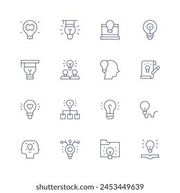 Idea icon set. Thin line icon. Editable stroke. Containing graduation, lightbulb, coworking, exchangeideas, idea.