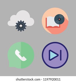 idea icon set. vector set about open book, speech bubble, next and cloud computing icons set.