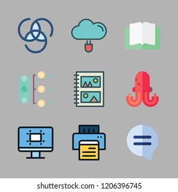 idea icon set. vector set about octopus, text lines, speech bubble and pie chart icons set.