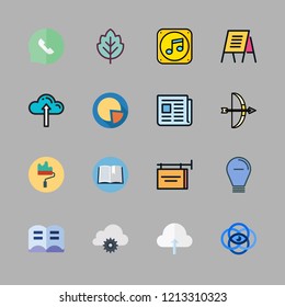 idea icon set. vector set about pie chart, vision, music folder icon and text lines icons set.