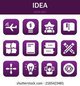 idea icon set. Vector  illustrations related with Aeroplane, Lightbulb and Teamwork