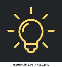 Idea icon, shinning light bulb. Electric lamp linear pictogram. Bright solution symbol. 