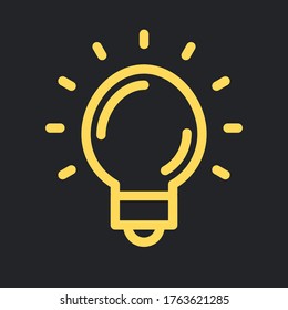 Icono de la idea, bombilla de destello. Pictograma lineal de lámpara eléctrica. Símbolo de solución brillante. 